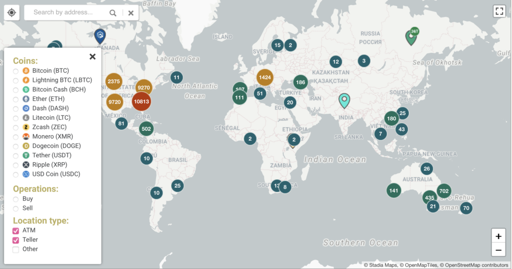 Bitcoin ATMs Map