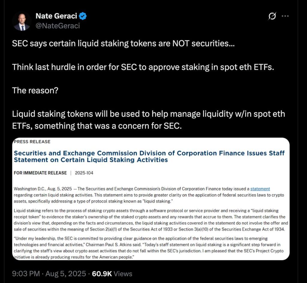 Nate Gerachi, president of NovaDius Wealth Management (formerly ETF Store), believes that the SEC's clarifications could speed up approval. Source: X