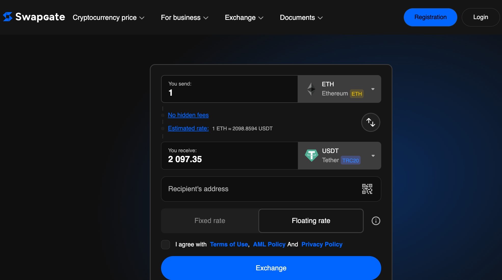 exchange eth to usdt