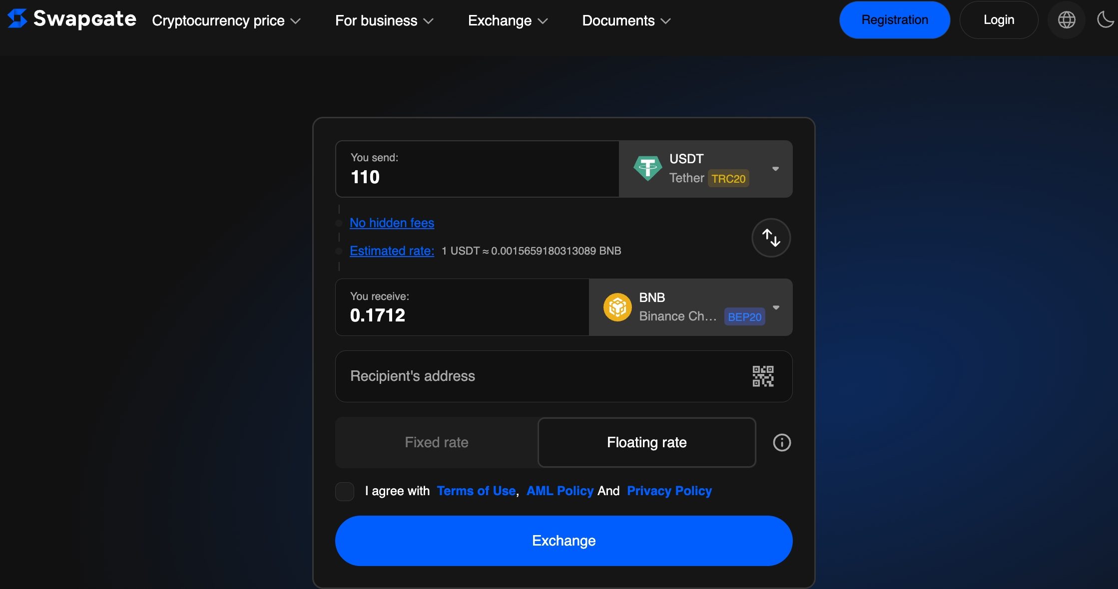 exchange usdt to bnb swapgate